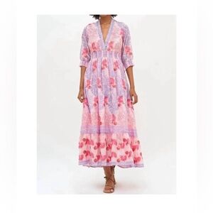 NEW with tags OLIPHANT v neck smocked waist midi dress in dunmore pink